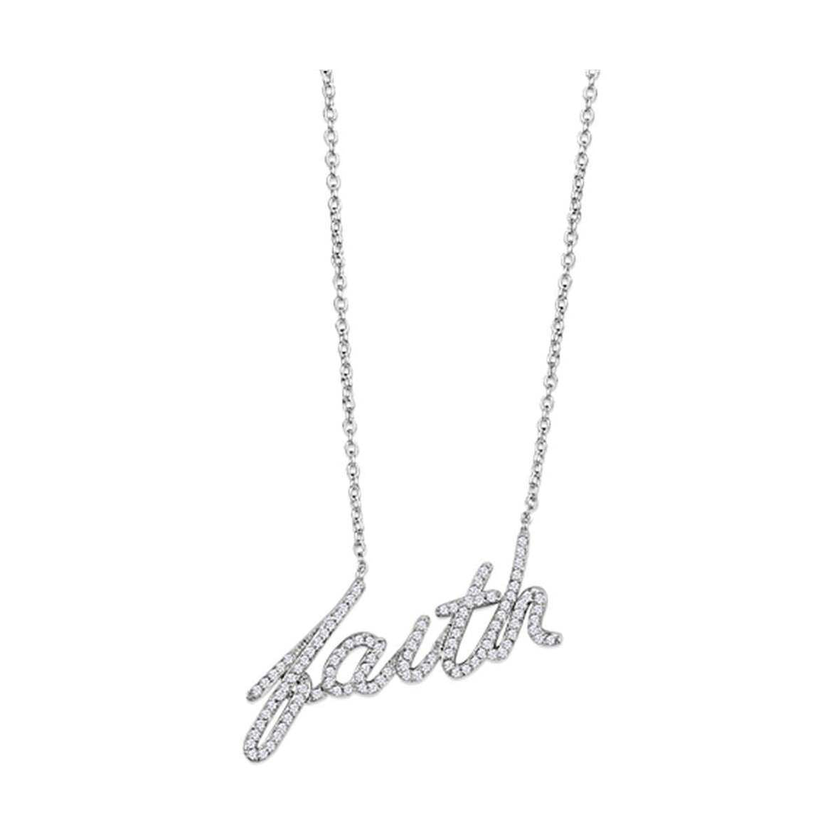 Rhodium brass necklace with sparkling 'faith' pendant for elegant and meaningful jewelry