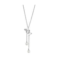 Rhodium brass necklace for women featuring butterfly design with pearl accents