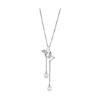 Rhodium brass necklace for women featuring butterfly design with pearl accents