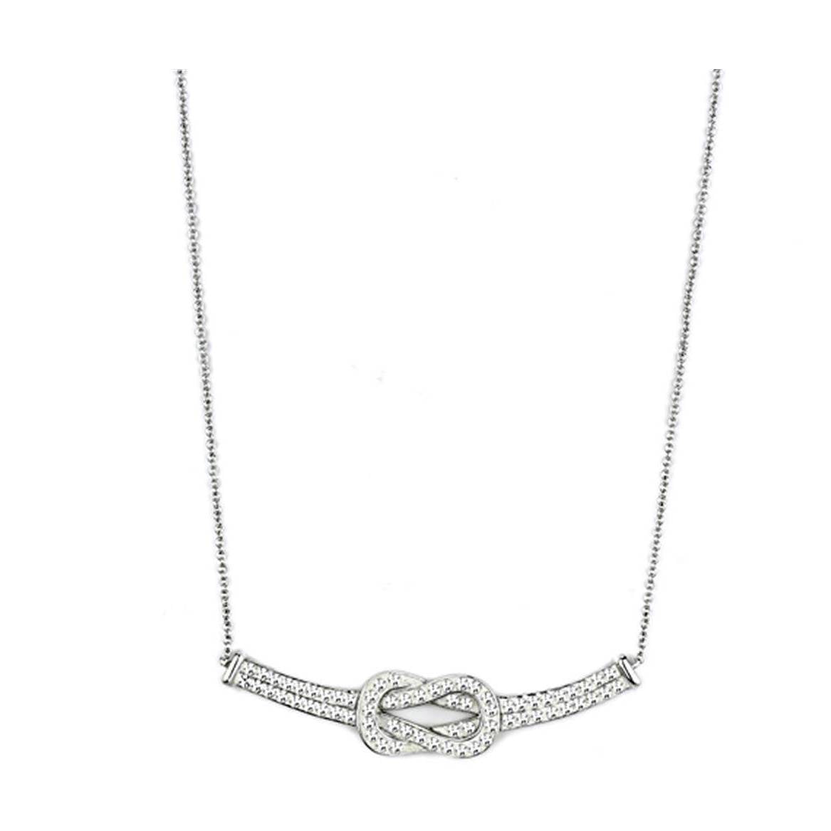 Elegant rhodium brass necklace for women with intertwined design and sparkling accents