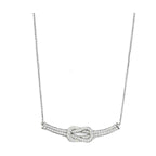Elegant rhodium brass necklace for women with intertwined design and sparkling accents