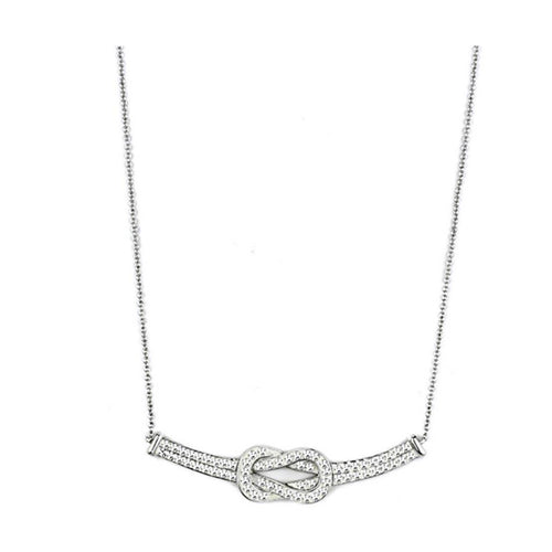 Elegant rhodium brass necklace for women with intertwined design and sparkling accents