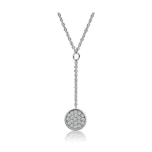 Elegant rhodium brass necklace for women featuring a sparkling pendant in a circular design