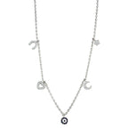 Rhodium brass necklace for women featuring sparkling charms and delicate chain design