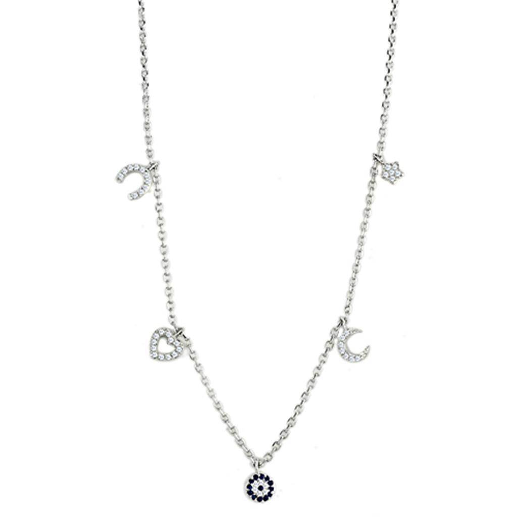 Rhodium brass necklace for women featuring sparkling charms and delicate chain design