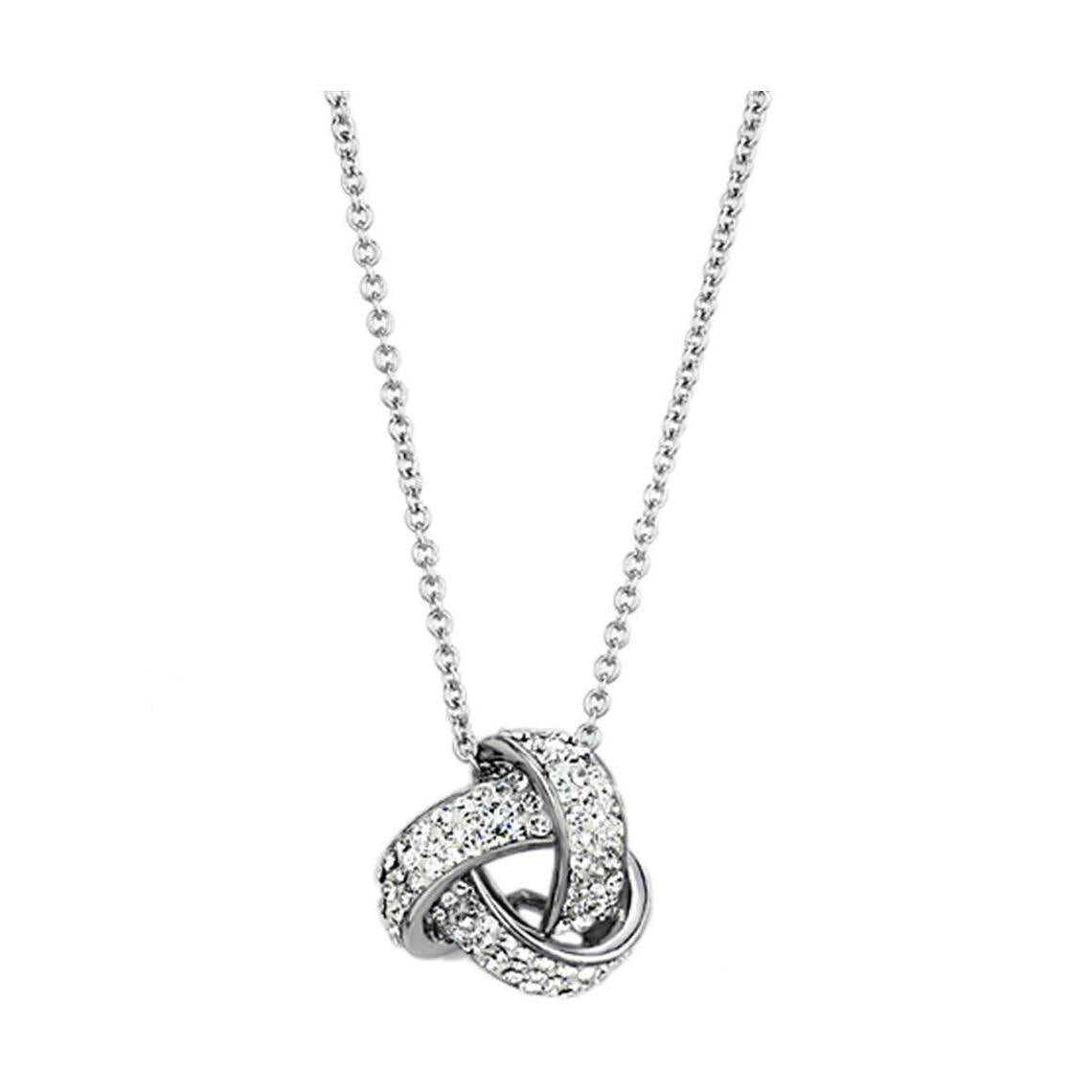Rhodium brass necklace for women featuring a sparkling knot pendant on a delicate chain