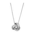 Rhodium brass necklace for women featuring a sparkling knot pendant on a delicate chain