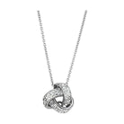 Rhodium brass necklace for women featuring a sparkling knot pendant on a delicate chain