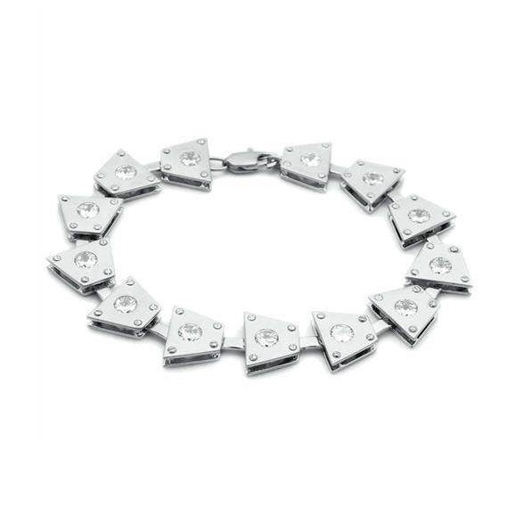 Rhodium brass statement bracelet with sparkling crystal accents for a stylish look