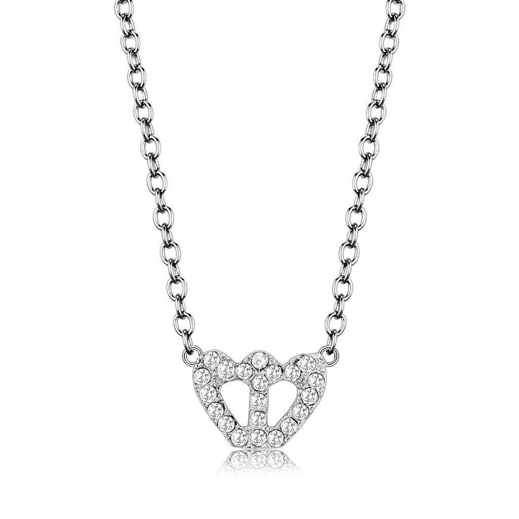 Rhodium crystal heart necklace featuring a sparkling heart pendant on a delicate chain