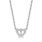 Rhodium crystal heart necklace featuring a sparkling heart pendant on a delicate chain