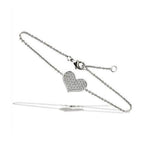 Rhodium heart bracelet for women with sparkling accents on a delicate chain
