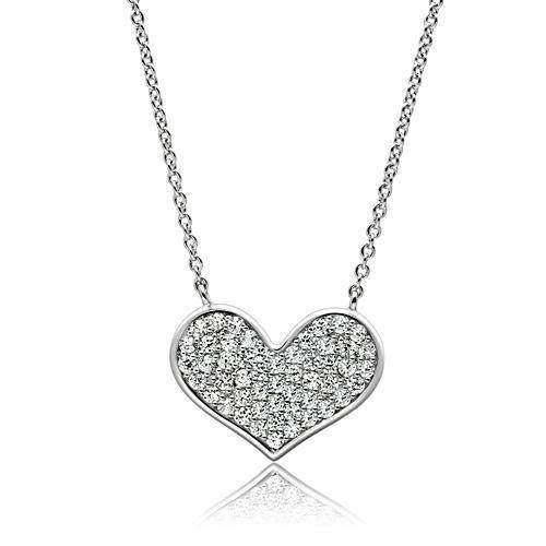 Rhodium heart pendant necklace adorned with sparkling stones for a elegant look