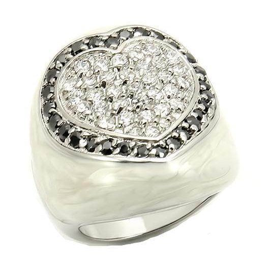 Stunning rhodium heart shape ring for women with sparkling crystal accents and polished band