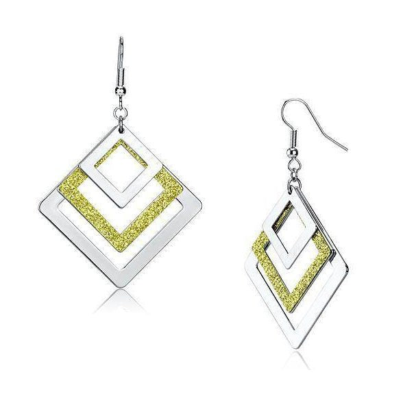 Rhodium iron geometric earrings for women with layered diamond shapes and sparkly detail