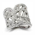 Stunning rhodium plated silver cocktail ring featuring intricate sparkling design and modern elegance