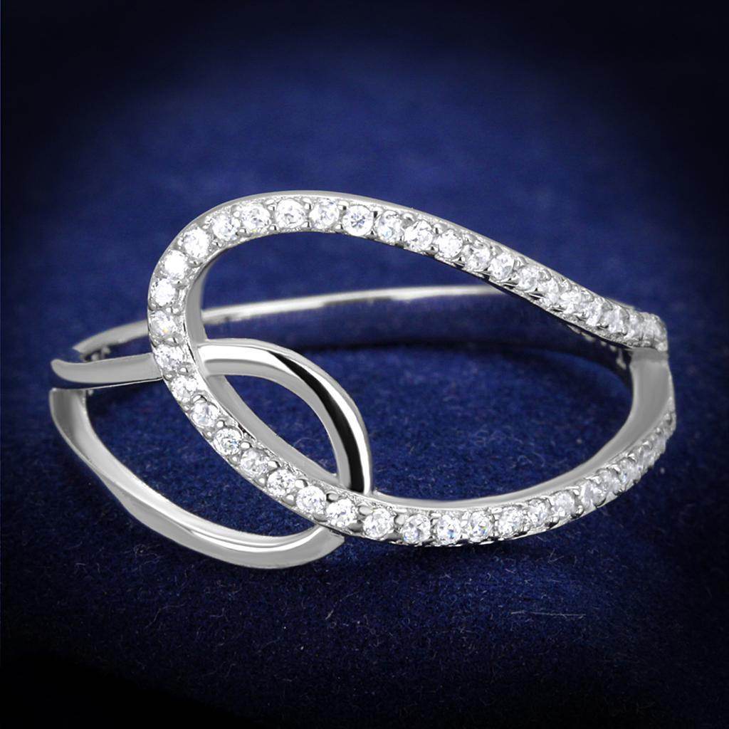 Rhodium plated silver heart ring with sparkling stones for elegant women's jewelry