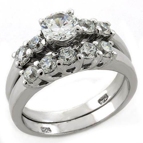 Stunning rhodium plated silver promise ring with a central gemstone and accent stones for a glamorous look