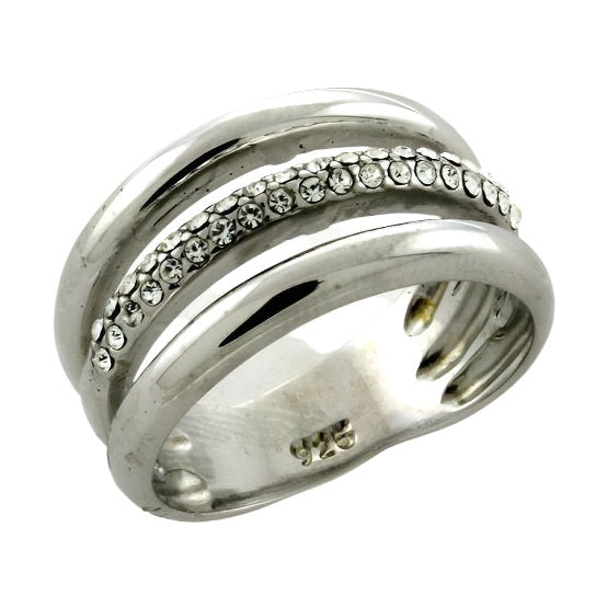 Stylish rhodium plated silver ring for women with sparkling crystal accents