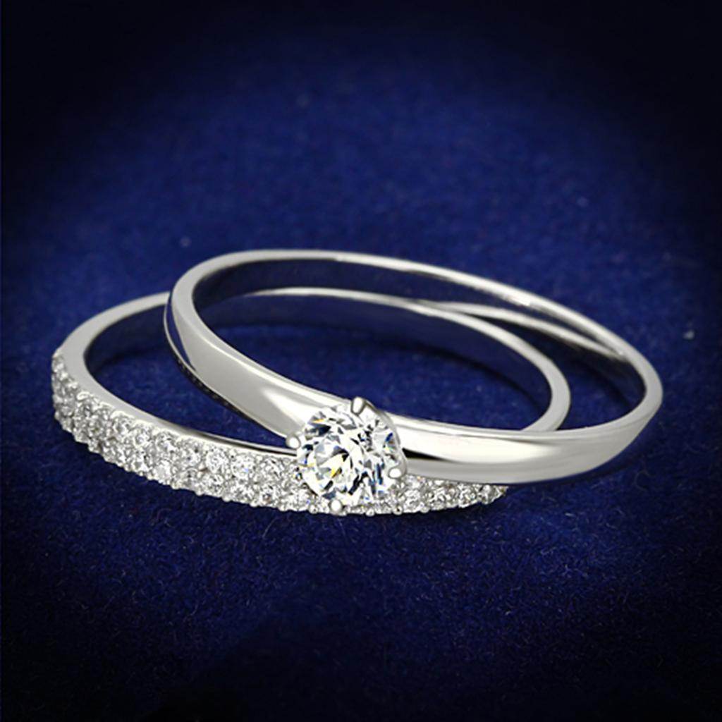 Elegant rhodium plated sterling silver ring set with sparkling stones for a luxurious touch