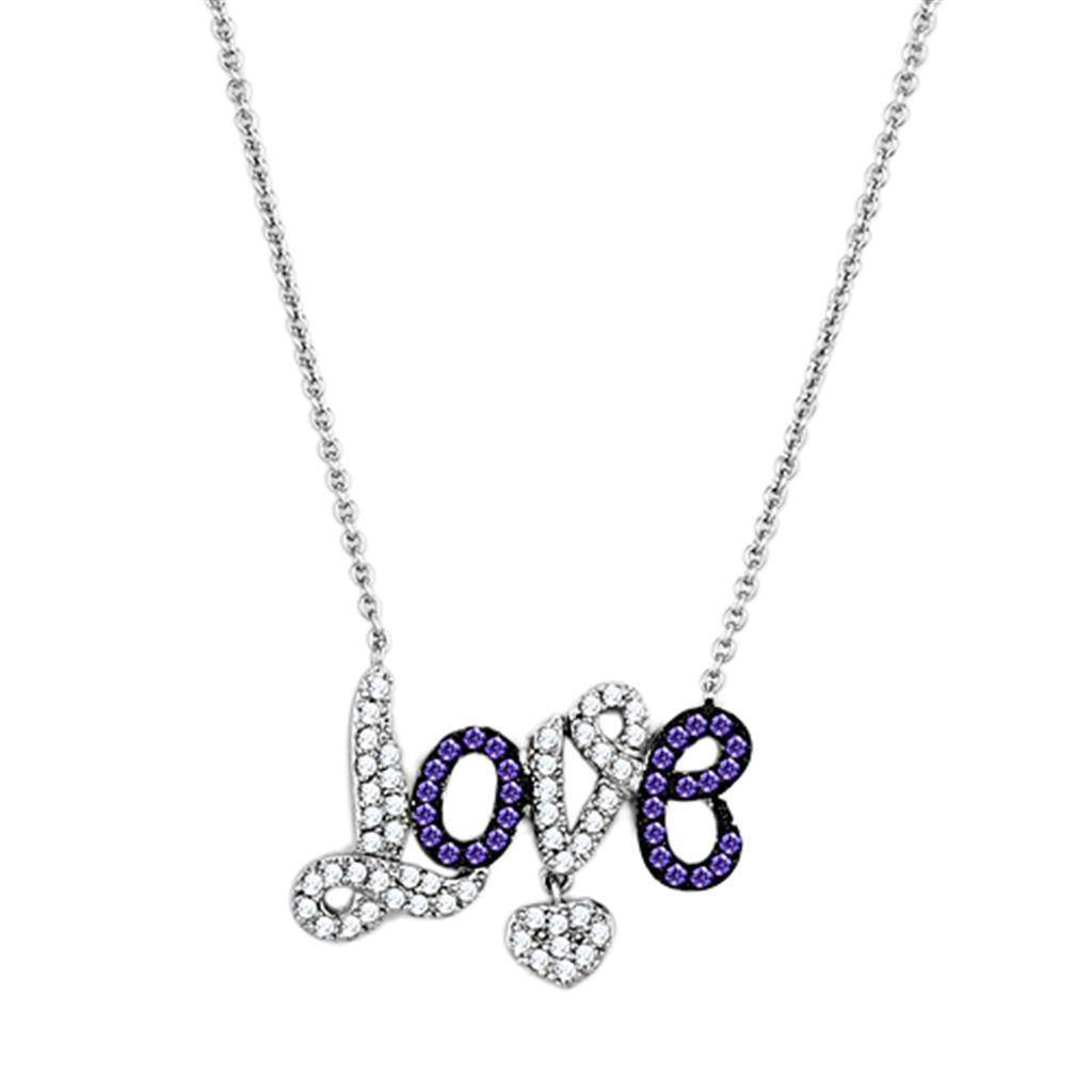 VacationsGrabs Women's Necklace featuring a rhodium ruthenium brass pendant with sparkling stones spelling love