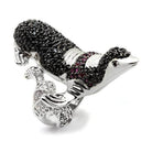 Unique rhodium ruthenium brass ring featuring a sparkling seal design with black and pink stones
