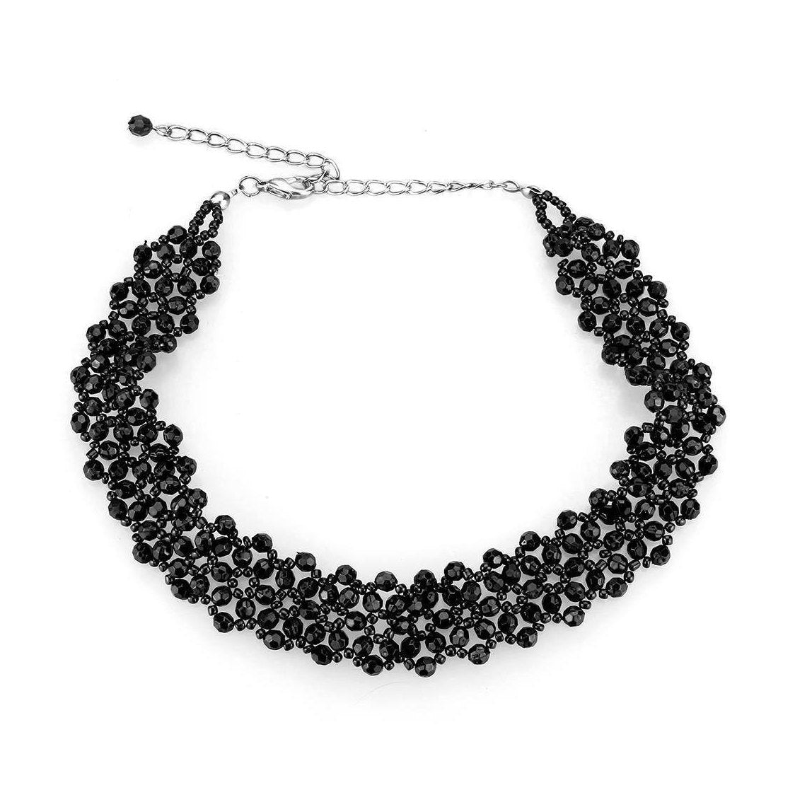 Elegant rhodium stainless steel necklace with intricate black bead design for stylish occasions