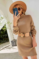 Women's Dresses Rib-Knit Turtleneck Drop Shoulder Sweater Dress