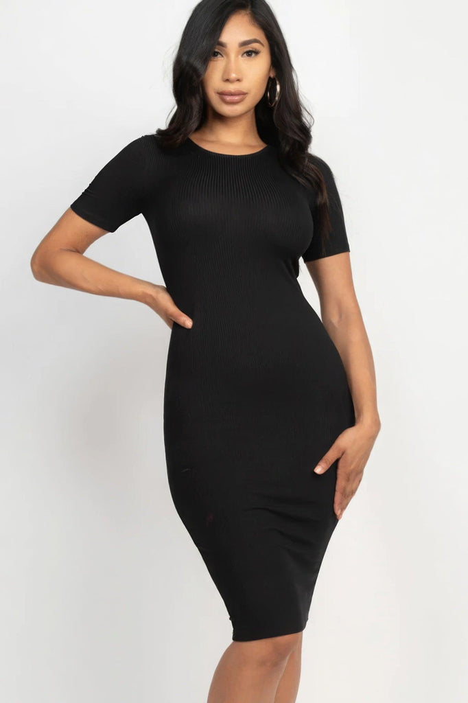 Women's Dresses Ribbed Bodycon Midi Dress - Black