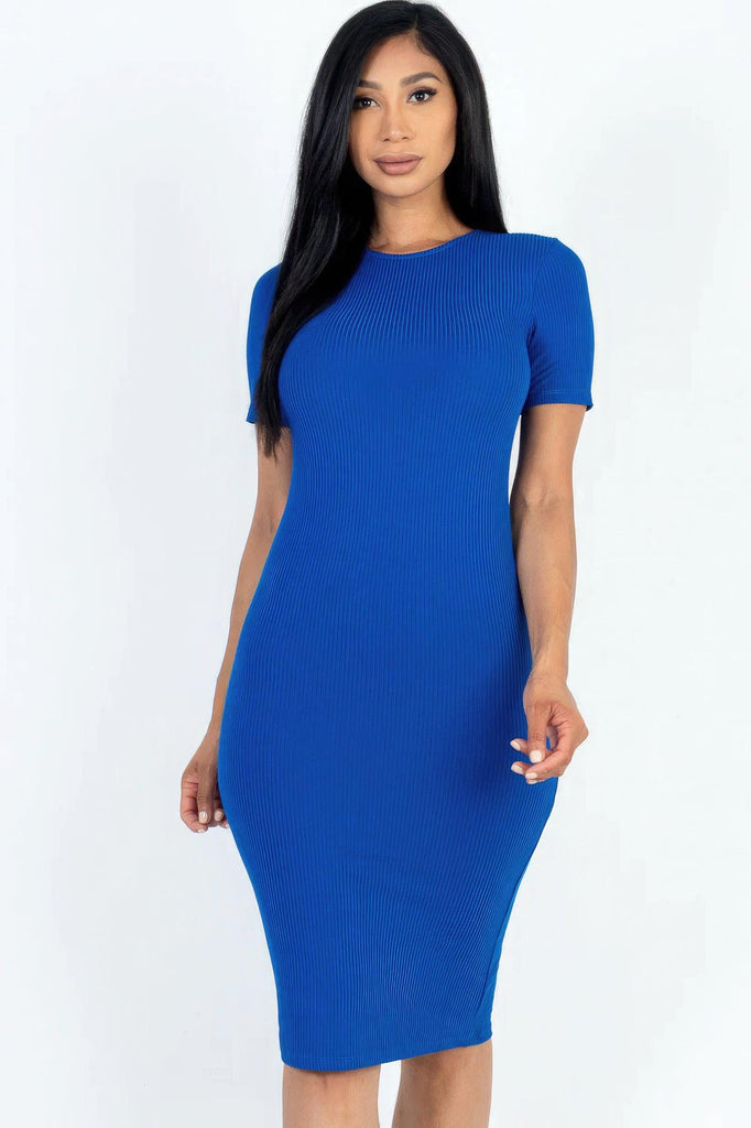 Women's Dresses Ribbed Bodycon Midi Dress - Blue