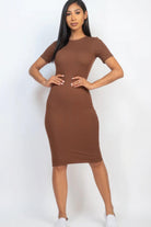 Women's Dresses Ribbed Bodycon Midi Dress - Brown