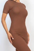 Women's Dresses Ribbed Bodycon Midi Dress - Brown