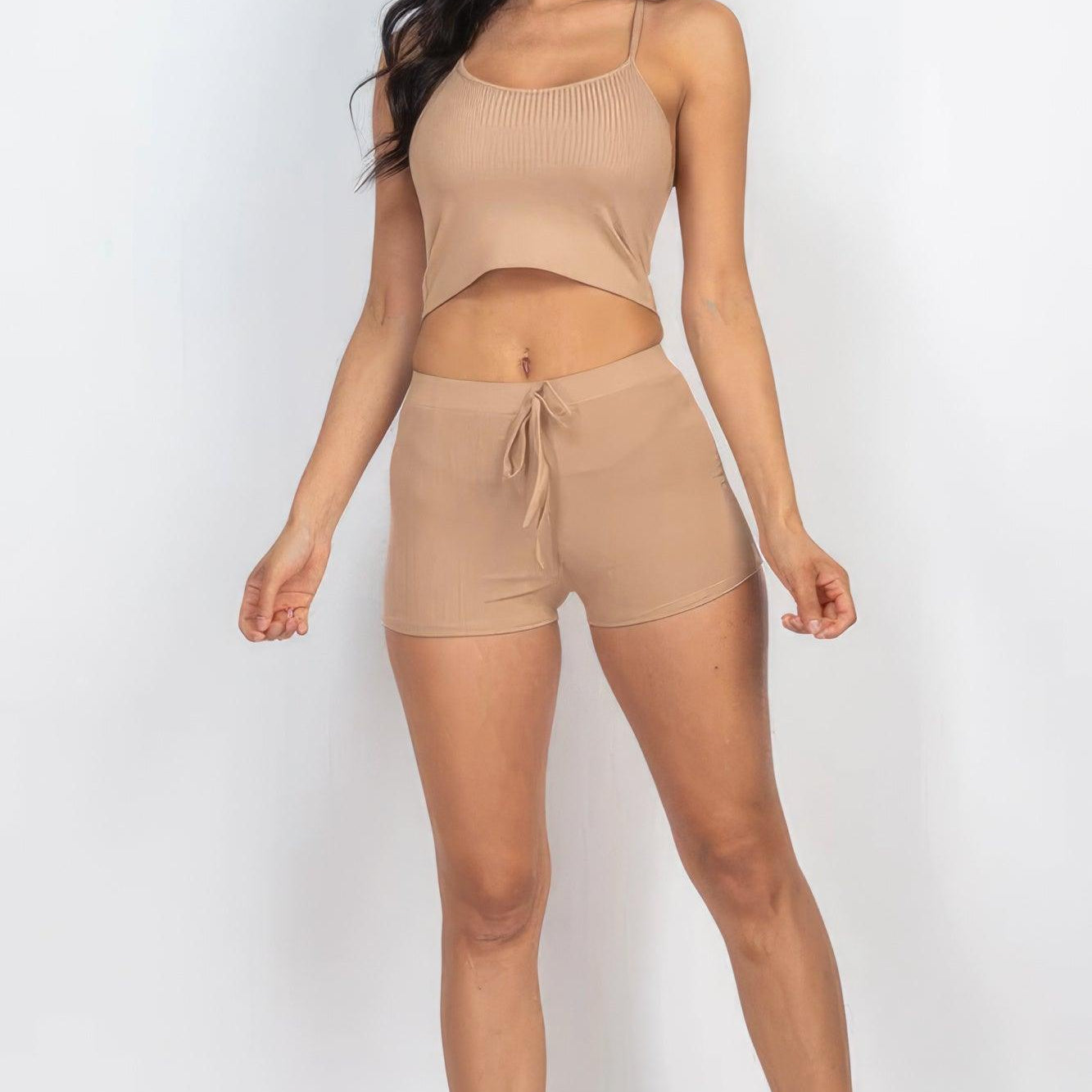 Women's Sleepwear/Loungewear Ribbed Crop Cami Top & Shorts Set