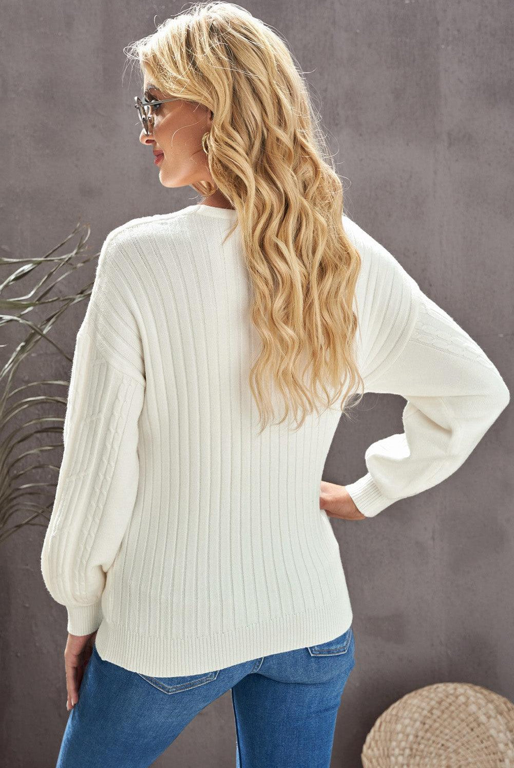 Women's Sweaters Ribbed Puff Sleeve Surplice Sweater