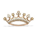 VacationGrabs rose gold crown brooch for women adorned with pearls and sparkling gems