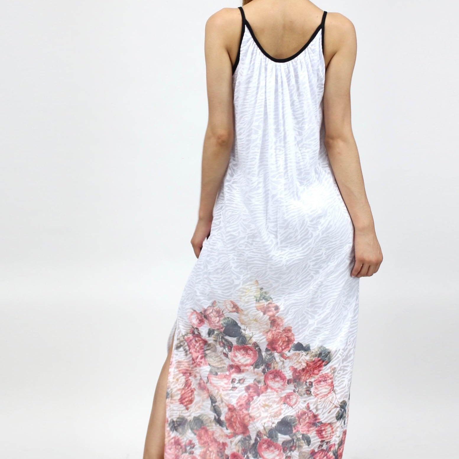Women's Dresses Rose Print Side Slit Long Dress