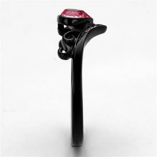 Black Rose Tiara Crystal Ring with Intricate Design and a Stunning Pink Centerstone