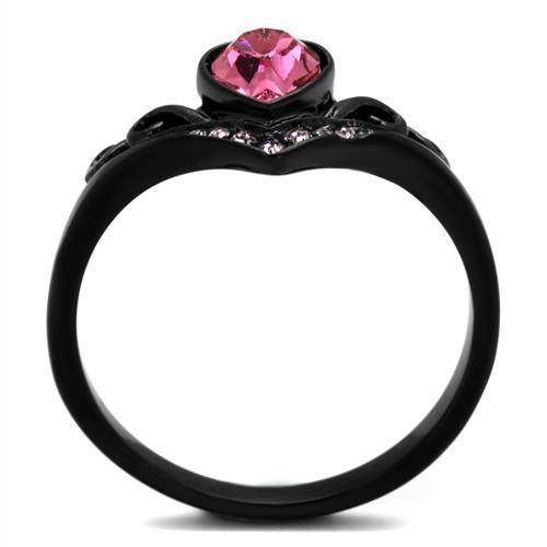 VacationGrabs rose tiara crystal ring featuring a pink gemstone on a black band for a stylish look