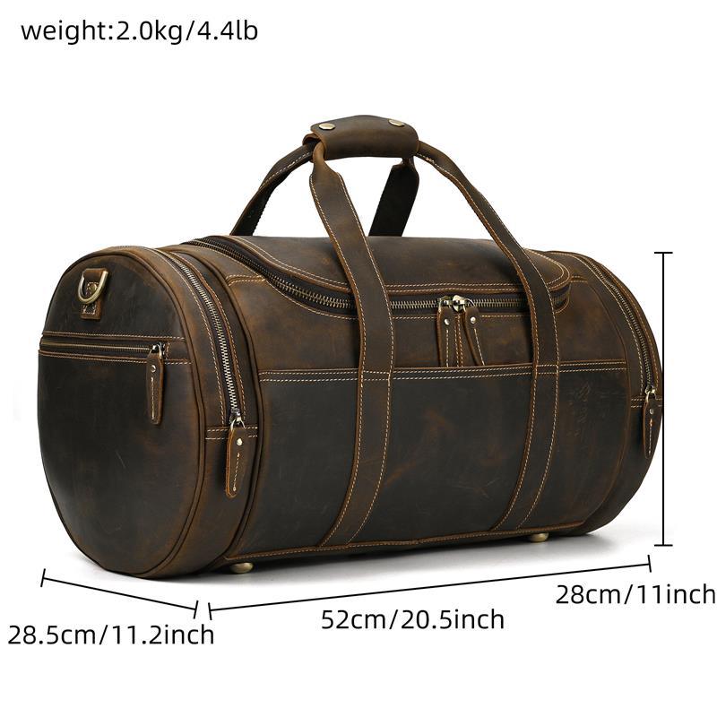 Luggage & Bags - Duffel Round Leather Weekend Duffle Bag Large Capacity Carrying Bag