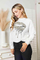 Trendsi women's round neck casual sweatshirt with leopard print lips design for effortless style