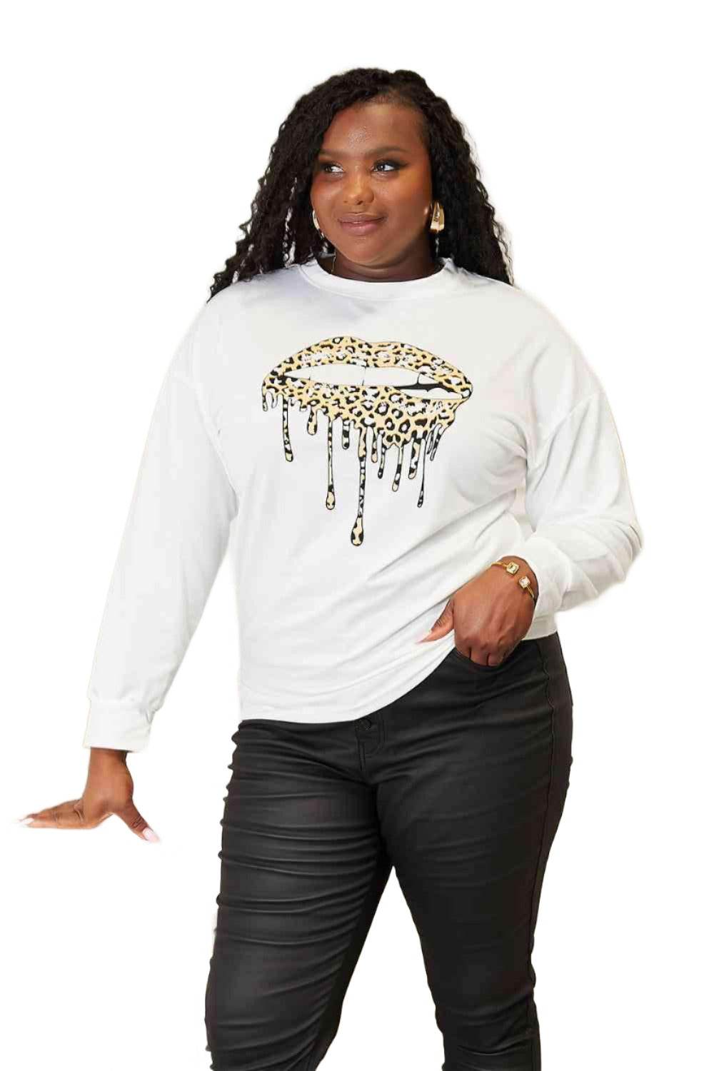 Trendsi women's round neck casual sweatshirt featuring a stylish leopard print lip design