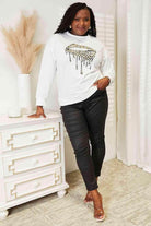 Trendsi round neck casual sweatshirt in white featuring a stylish leopard print design