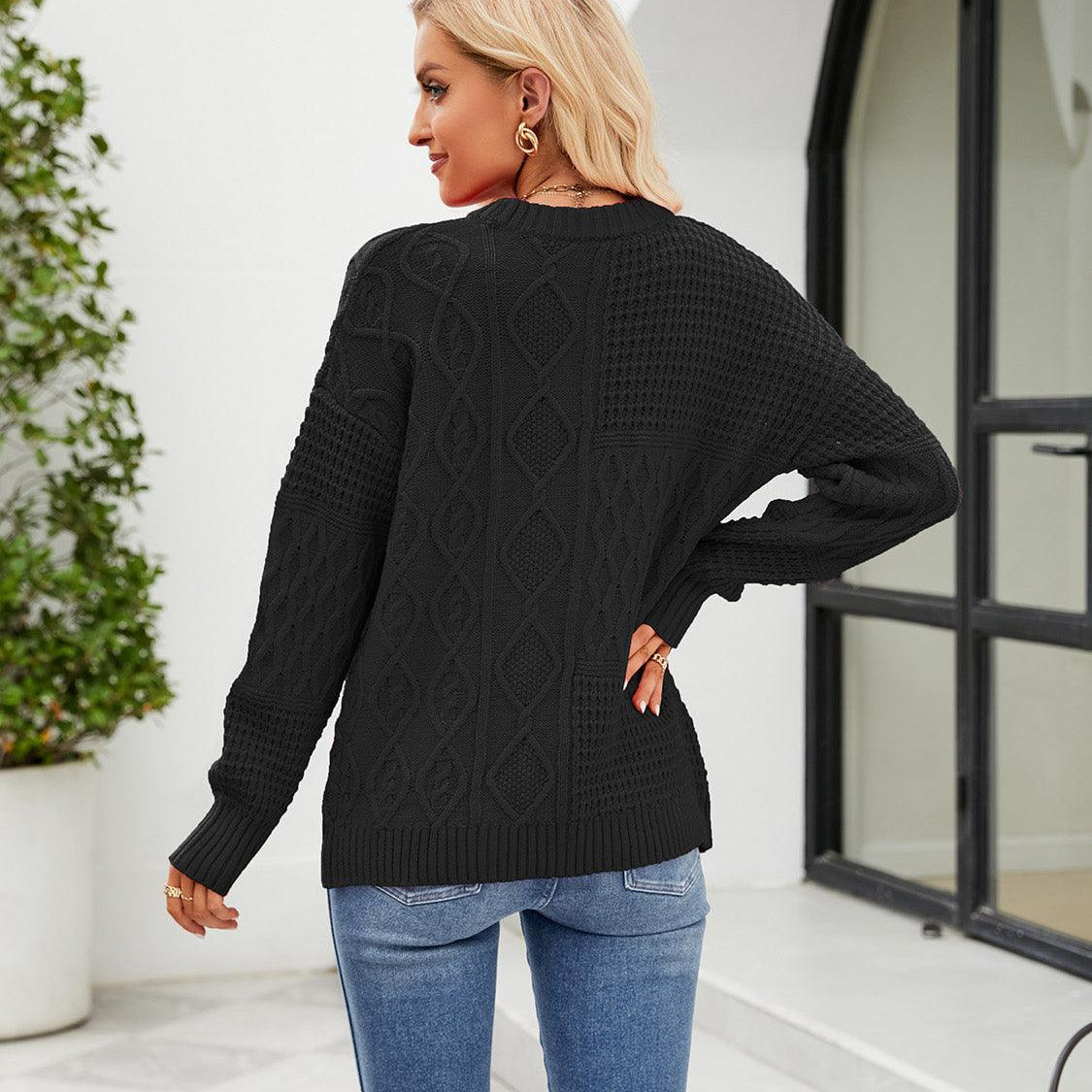 Women's Sweaters Round Neck Dropped Shoulder Sweater