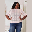 Trendsi Women's Round Neck Knit Top in Light Pink with Short Sleeves and Patterned Design