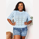 Trendsi Women's round neck knit top in light blue with textured design and short sleeves