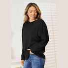 Trendsi Women's Black Round Neck Long Sleeve Top for Casual Everyday Wear