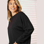 Trendsi Women's Round Neck Long Sleeve Top in Black with Comfortable Fit and Stylish Design