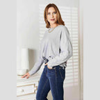 Trendsi Women's Gray Round Neck Long Sleeve Top for Casual or Stylish Looks