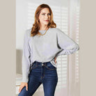 Trendsi women's round neck long sleeve top in light gray paired with stylish jeans for a casual look