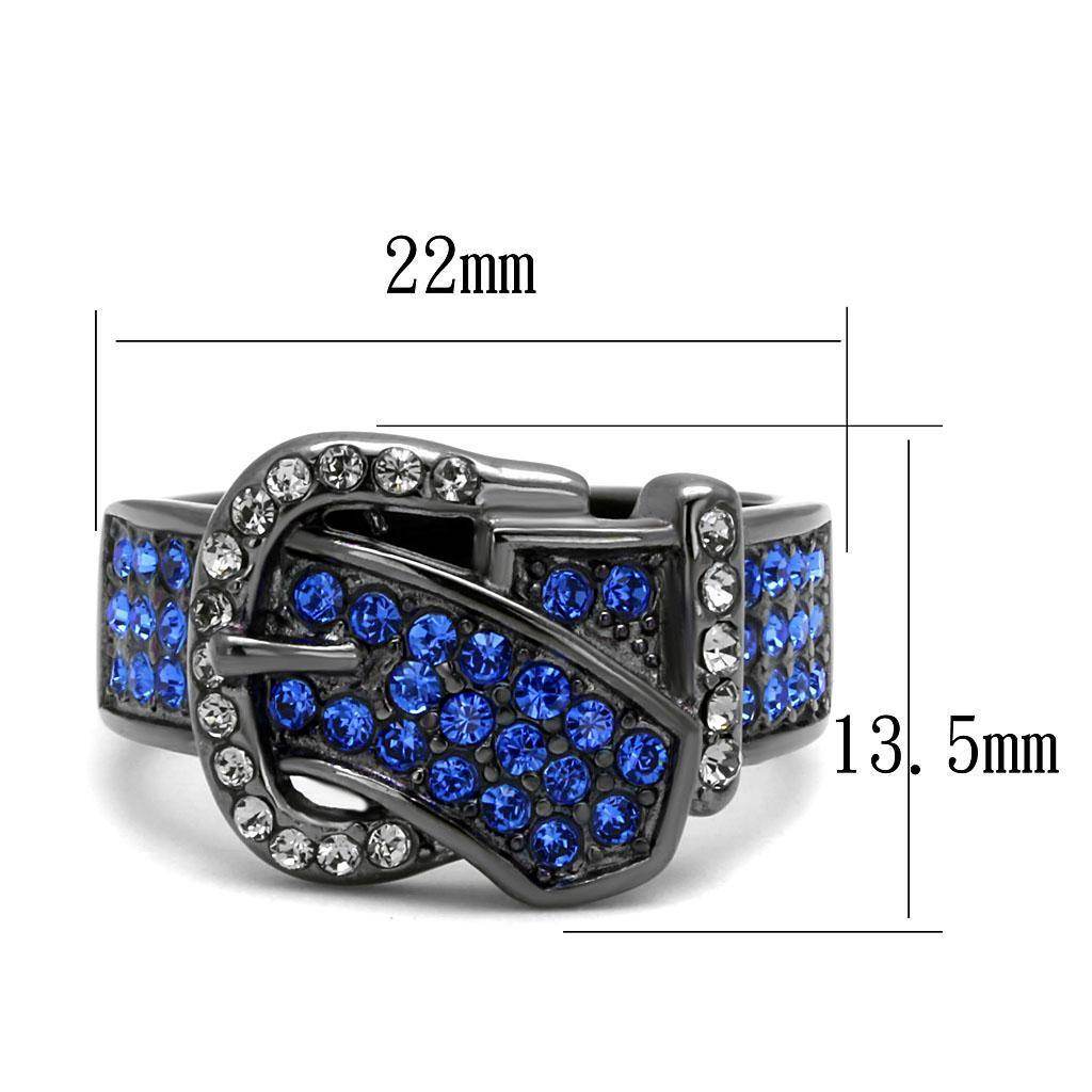 Royal belt style ring adorned with blue and clear rhinestones for women's jewelry